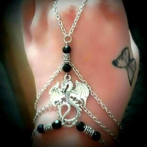 Dragon Slave Bracelet Ring Combo Hand Chain Silver Adjustable Gift Boho Harness